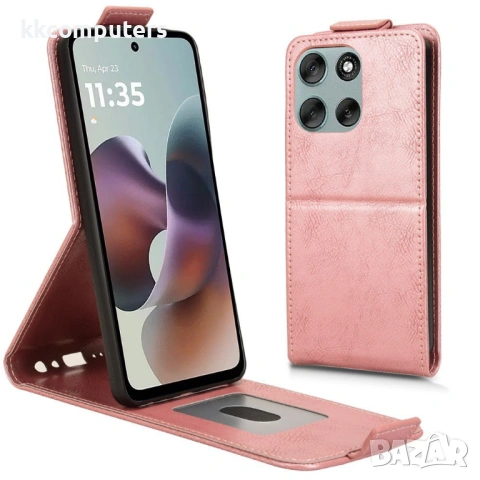 Вертикален Кожен Калъф за Motorola Moto G56 5G - Флип, Магнитен, Стойка, Слот за Карта, Вкл. Протект, снимка 3 - Резервни части за телефони - 53507979