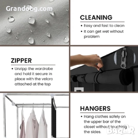 Трикрилен Текстилен Гардероб 170х130х45СМ., снимка 2 - Гардероби - 52185056