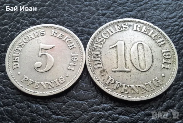 Стара монета/и 5 и 10 пфенига 1911 г. букви А - Германия-красиви !, снимка 12 - Нумизматика и бонистика - 49514758
