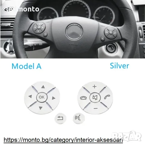 Капачки за Бутони на Волана за Mercedes Benz C E S Class W204 W212 W221 GLK X204 – Сребристи  