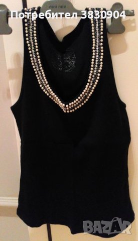 Нов топ Zara, черен с перли, размер L, снимка 7 - Потници - 42206150