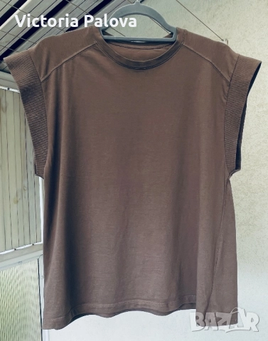 Блуза тип тениска капучино памук, снимка 5 - Тениски - 52086931