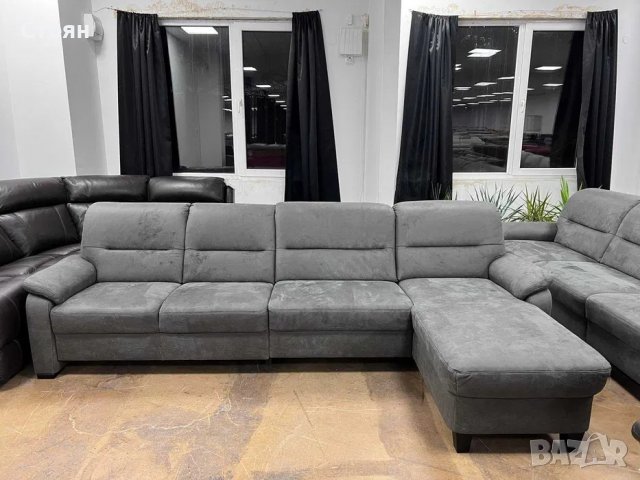 Сив диван от плат четворка с лежанка и функция ракла "PP-HS10002", снимка 1 - Дивани и мека мебел - 39971708