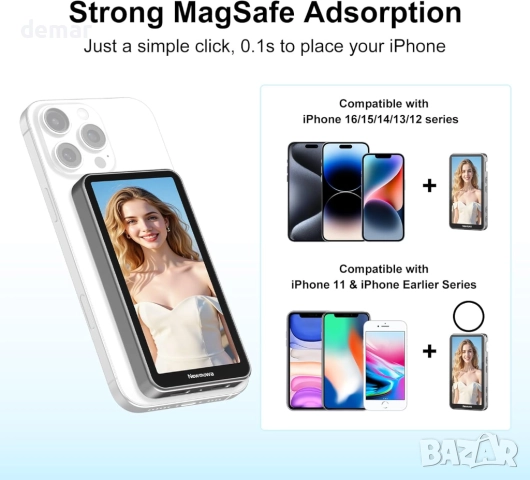 Newmowa Магнитен монитор с тъчскрийн за влог/селфи, 4-инчов, снимка 5 - Селфи стикове, аксесоари - 51878249