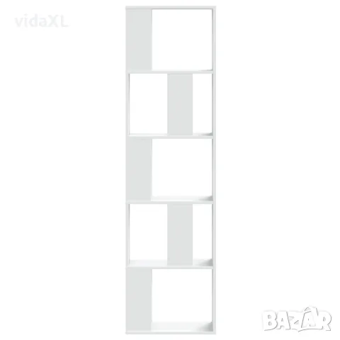 vidaXL Библиотека 5 рафта бяла 45x23,5x162,5 см инженерно дърво, снимка 3 - Етажерки - 56148281