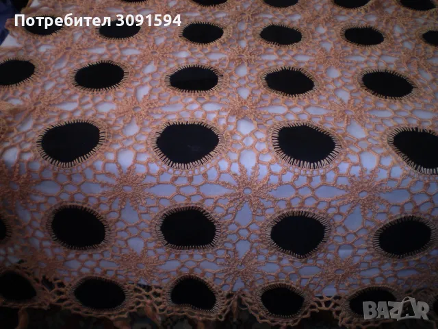 Винтидж Ръчно плетена покривка, ръчна изработка, плат и плетка оранжево и черно