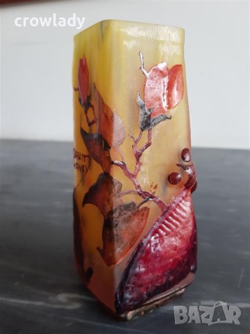Красива ваза НАНСИ DAUM NANCY сецесион с пеперуда реплика, снимка 11 - Вази - 40890601