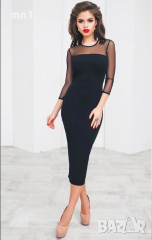 Дамска черна рокля с мрежа 