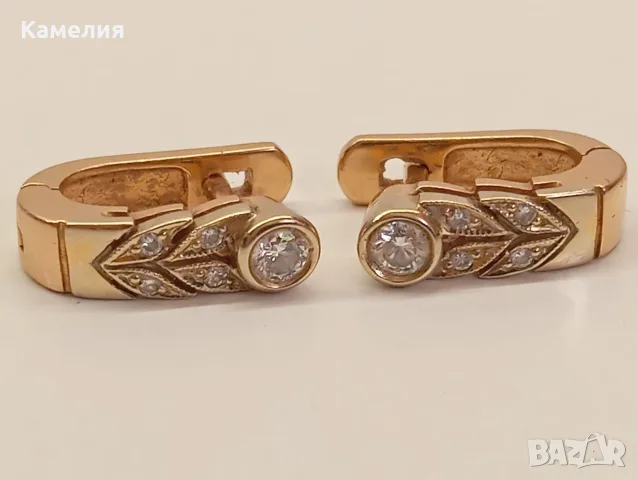 Руско злато. Обеци с брилианти , снимка 2 - Обеци - 56029460