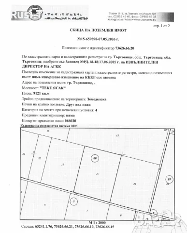 ИД. Ч от земеделска земя - Нива, 9121 кв.м., 4та к-я, в гр. Търговище, м-т ”ТЕКЕ ЯСАК”, снимка 3 - Земеделска земя - 56071982