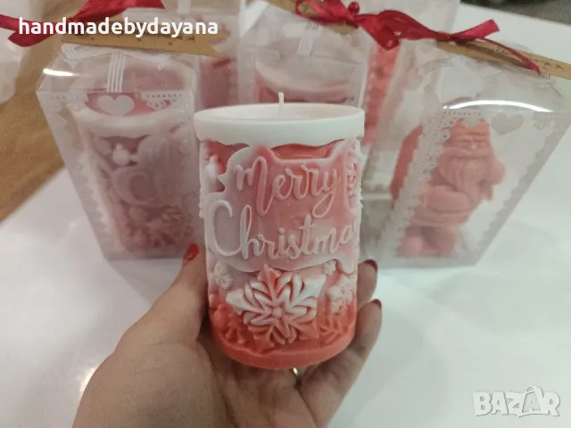 Коледни свещи от соев восък в кутийка , снимка 1