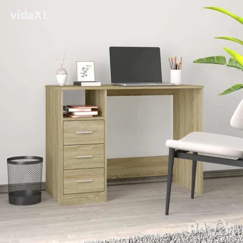 vidaXL Бюро с чекмеджета, сонома дъб, 102x50x76 см, инженерно дърво, снимка 2 - Бюра - 56147963