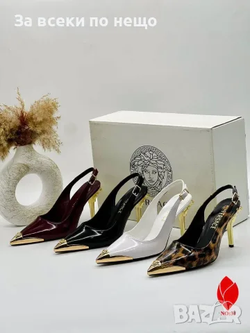 Versace Луксозни Дамски Обувки Тип slingback На Висок Ток Със Златен Обков На Върха Код SEM-981