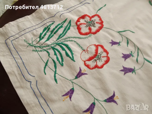 Ретро ръчно бродирана покривка за маса пролетни цветя , снимка 13 - Антикварни и старинни предмети - 55786471