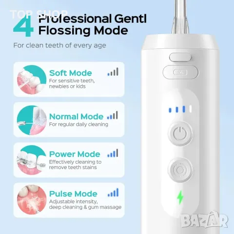 Зъбен душ COSLUS Water Teeth Flosser, Преносим акумулаторен подвижен резервоар за вода, снимка 3 - Тримери - 49551772