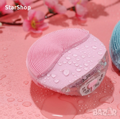 Ултразвукова силиконова четка за почистване на лице, 12 скорости, масажна, розова, снимка 3 - Друга електроника - 51962020