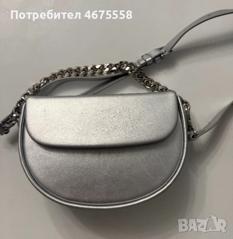 Кожена сребриста чанта Zarena, снимка 4 - Чанти - 52752214