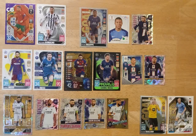 Лот карти и стикери Topps Panini Меси Роналдо Холанд Мбапе Бензема
