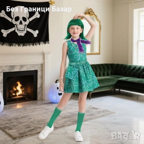 Нов Детски карнавален костюм Disgust Inside Out – рокля с перука 9 части, снимка 6 - Други - 52153961