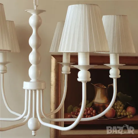 Нов модел  модерен полилей тип свещ и с  текстилни абажури и 6 рамена , снимка 2 - Лампи за таван - 47388963