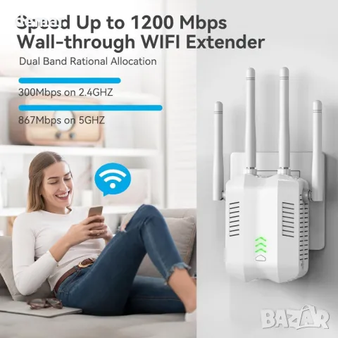 Maxuni WiFi екстендър, усилвател на сигнала, двубандов 5Ghz/2.4Ghz, до 150 кв. м и 30 устройства, снимка 3 - Друга електроника - 49905430