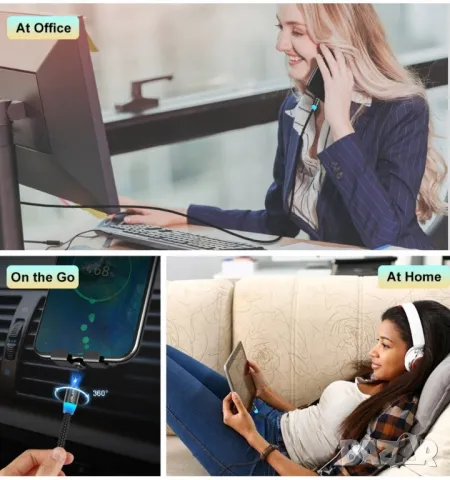 Магнитен кабел Uslion 3 в 1 За зареждане на Телефони, Таблети, и др. Micro USB, снимка 15 - USB кабели - 47980056