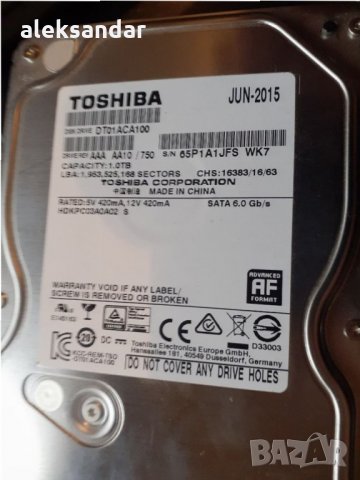 Харда диск.3.5.Toshiba .1TB., снимка 1 - Твърди дискове - 36002981