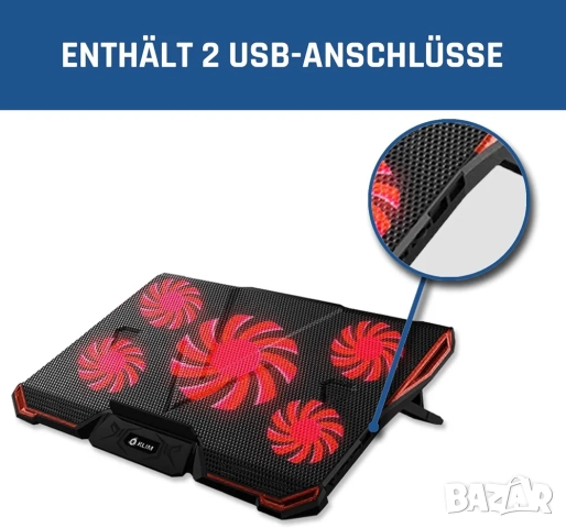 Охладителна подложка за лаптоп KLIM Cyclone с 5 вентилатора и подсветка , снимка 9 - Други - 52762555