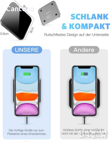Безжично зарядно устройство AGPTEK 15W, индуктивна зарядна станция Qi стандарт, Type C, черно, снимка 3 - Безжични зарядни - 35664650