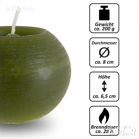 Комплект свещи, овални, 6 бр., маслиненозелени 6.5x8 см, време на горене ок. 28 часа , снимка 5 - Декорация за дома - 34533102