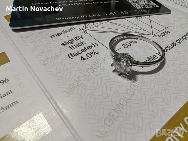 Сребърен пръстен с мойсанит (диамант), снимка 7 - Пръстени - 44453413