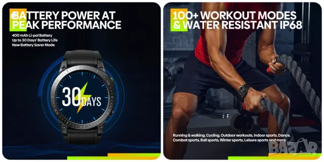 Смарт часовник Zeblaze Ares 3 Pro, AMOLED, 1.43'', Разговори,Водоустойчив. СИН, снимка 14 - Мъжки - 47920770