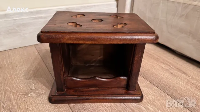 Масивна винтидж дървена кутия, свещник, 1.7кг, снимка 2 - Антикварни и старинни предмети - 49327510