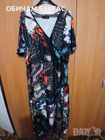 НОВА 3xl ПРЕКРАСНА ДЪЛГА РОКЛЯ С ПЪСТРИ ПЕПЕРУДИ към нея има коланче и скрънч за коса , снимка 2 - Рокли - 50996578