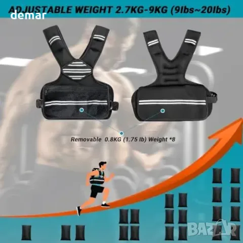 Жилетка с регулируеми тежести JX Fitness, 2,7–9 кг, снимка 4 - Спортна екипировка - 56216799