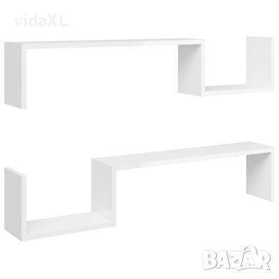 vidaXL Стенни рафтове, 2 бр, бял гланц, 100x15x20 см, ПДЧ（SKU:807274, снимка 1