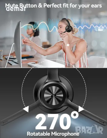 Bluetooth слушалка TECKNET Безжична слушалка с шумопотискане на микрофона, 50 часа, снимка 4 - Bluetooth слушалки - 47314795