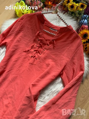 Коралова блуза, снимка 2 - Блузи с дълъг ръкав и пуловери - 35983471