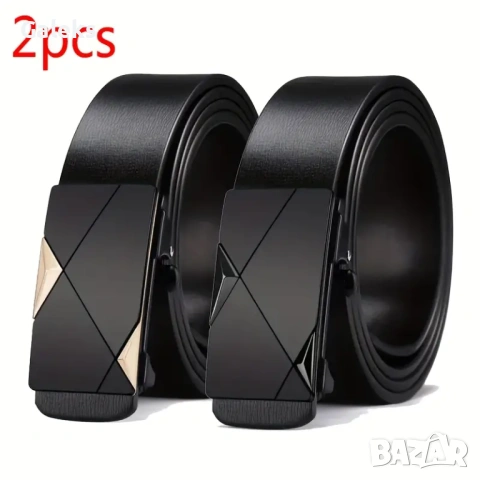 Официални Мъжки колани с 3ри модела автоматична катарама / Черна естествена кожа!!, снимка 2 - Колани - 49756764