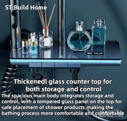 🌟 ТОП ОФЕРТА! Луксозен LED Душ Комплект с Цифров Дисплей и Пиано Клавиши – STBuildHome 🌟, снимка 4 - Душове - 53622509