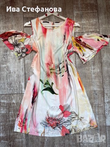 Нова ежедневна елегантна рокля 100% визкоза лилиум  паднали ръкави флорален принт цветя Sisley , снимка 7 - Рокли - 41318024