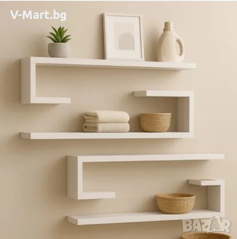 Рафт за стена, 2 броя в комплект, бели, 60х15x20 см, снимка 2 - Други - 55811958