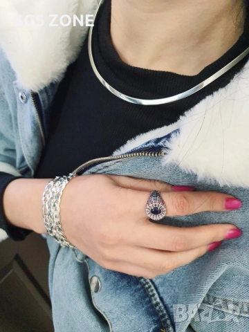 МНОГО СТИЛЕН СРЕБЪРЕН ПРЪСТЕН С ЕСТЕСТВЕНИ СКЪПОЦЕННИ КАМЪНИ, снимка 16 - Пръстени - 52410915