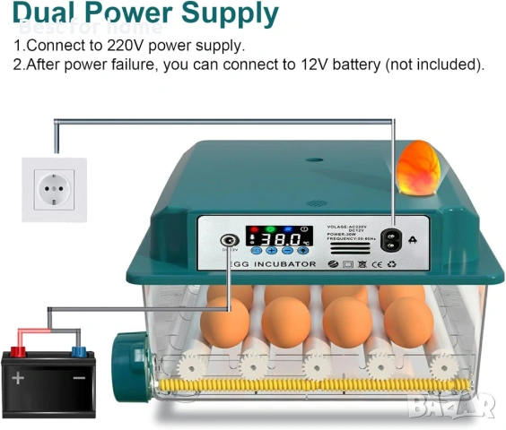 Професионален Автоматичен Инкубатор за Яйца – С LCD дисплей и LED фенерче, снимка 6 - Други стоки за животни - 53098762