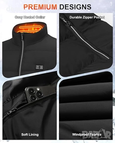 MXYKJO Електрическа отопляема жилетка за мъже, 3 нива, 15 зони, 7.4V 16000mah батерия, снимка 4 - Други - 51544182