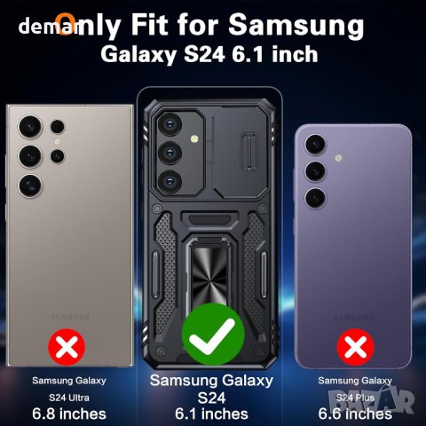 GOLDJU Калъф за Samsung Galaxy S24 с вграден плъзгащ се капак за камера и пръстен с въртяща се стойк, снимка 3 - Калъфи, кейсове - 44186100
