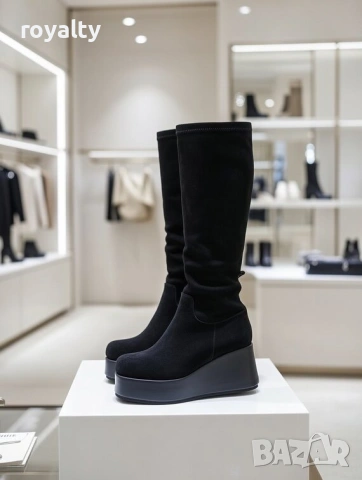 Ботуши на платформа - черен велур