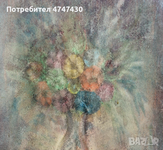 Стойно Добрев пастел натюрморт със цветя, снимка 5 - Картини - 53635731