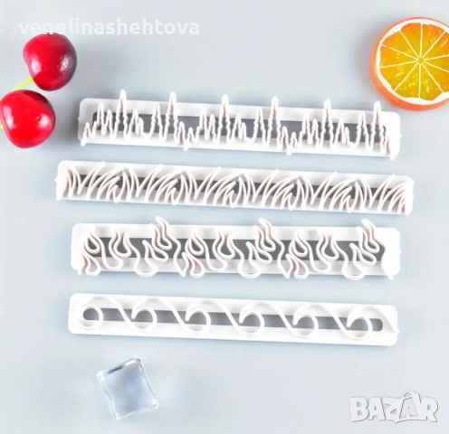 4 броя резец резци вълни висулки огън трева  декорация фондан торта , снимка 2 - Форми - 52805833