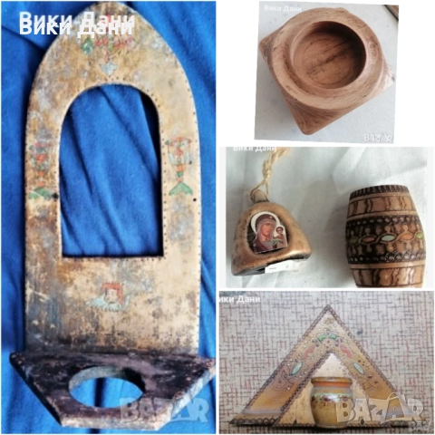 кандило антика рисувана пирография ангел дърво богородица 